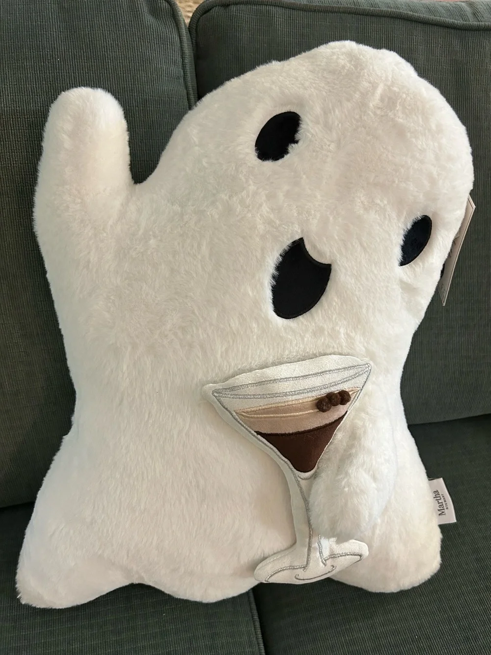 Martha Stewart Faux Fur Ghost Pillow Halloween Decorative Espresso Martini NWT